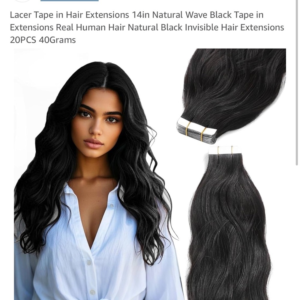 #6 Lacer Black Hair Extensions - Natural Wave - 14” , 1B, 40g #6